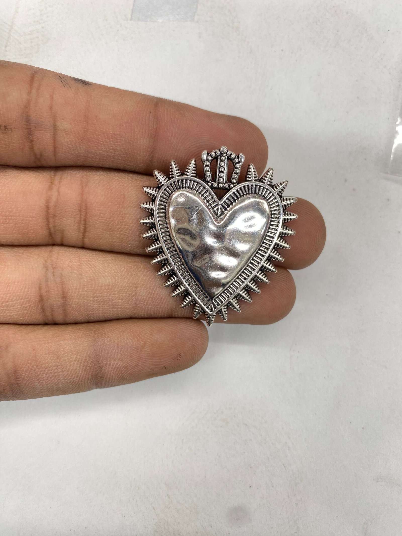 Silver Heart with Spikes Charm | Bold Gothic Pendant for DIY Jewelry & Crafts”Imitation Jewellery Quantity - 1